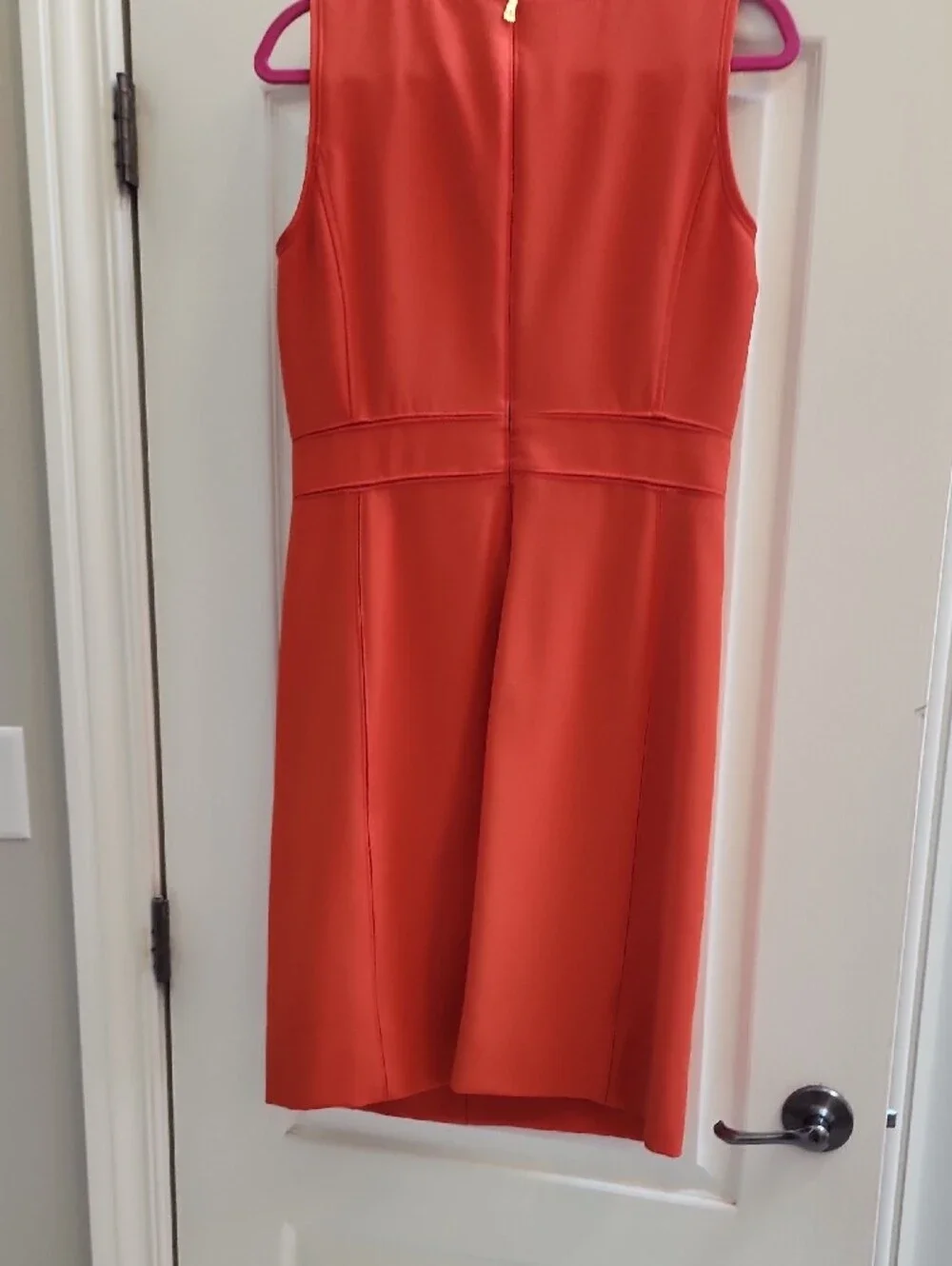 Tory Burch Coral-Red Sleeveless Sheath Dress with Gold Zippers